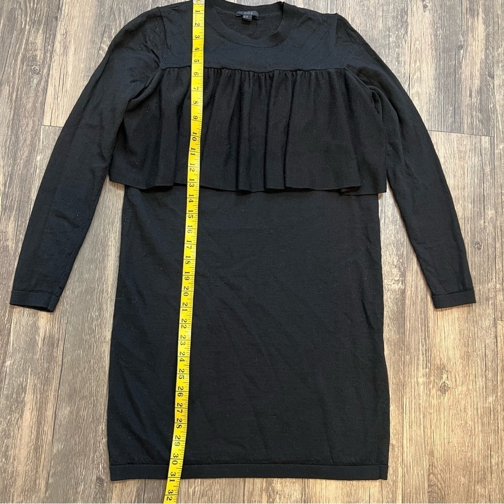 COS Black Long Sleeve Ruffled Trim Sweater Dress Mid Length Stretch Holiday XS - Picture 7 of 9